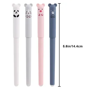 Cute cartoon animal gel pen set with 4 styles, erasable design, length 5.6in/14.4cm, 0.5mm.