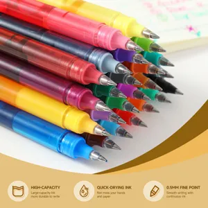 Penne gel colorate 24 pezzi con punta fine 0,5 mm e inchiostro ad asciugatura rapida capiente.