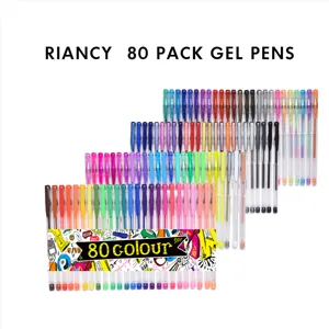 80 pack colorful gel pens set for drawing and coloring, smooth writing glitter and neon pens.