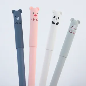 Cute cartoon animal gel pens set, 0.5mm erasable black blue ink writing stationery.