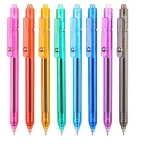 Colorful translucent retractable gel pens set, smooth writing pens for daily school and office use.