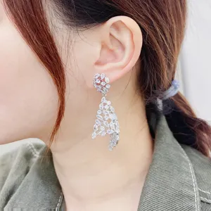 Eleganti orecchini pendenti lunghi in zircone cubico per donne, gioielli in cristallo.