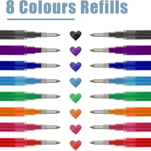 set 8 ricariche per penna gel cancellabile colorata con punta liscia per scuola e ufficio