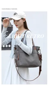 Stylish retro canvas tote bag with large capacity, perfect for daily travel and commuting use.