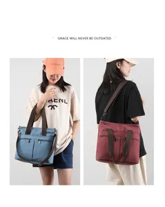 Canvas shoulder bag multi-pocket tote crossbody bag large capacity casual handbag