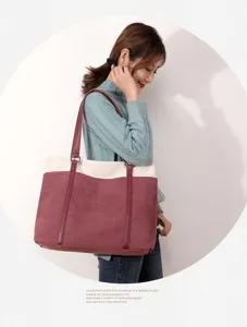 Stylish canvas tote bag for women colorblock shoulder handbag casual daily use new design
