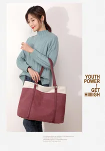 Stylish canvas tote bag for women spring casual shoulder handbag colorblock design daily use