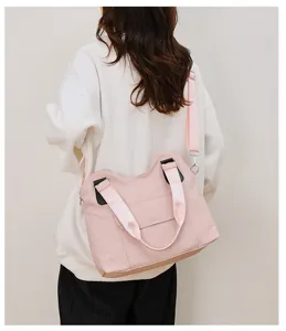 Fashionable casual nylon shoulder bag for women, lightweight pink crossbody tote bag for daily use
