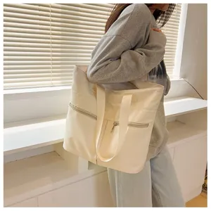 Detail view of large capacity nylon tote shoulder bag in casual daily style, lightweight and practical.