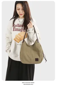 Casual canvas hobo bag for women large capacity stylish shoulder tote bag khaki daily use