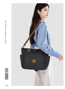 Femme Grande Capacité Sac Bandoulière en Toile Sac Cabas Casual avec Bretelles Marron Travail