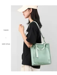 Green canvas tote bag shoulder crossbody bag for women daily casual use travel handbag.