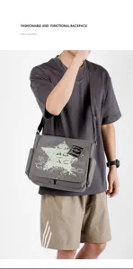 Men canvas messenger bag casual crossbody shoulder bag with stylish print and adjustable strap.