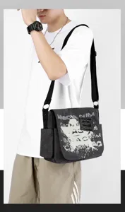 Men's canvas messenger bag casual wear-resistant printed shoulder crossbody large capacity bag