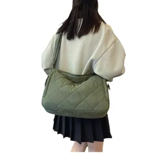 Stylish quilted shoulder bag for women, large capacity cotton padded crossbody tote bag.