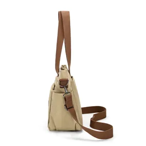 Sac bandoulière en toile kaki grande capacité sac cabas fourre-tout pour femme quotidien