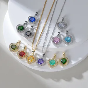 Glänzende luxuriöse AAA Zirkon Anhänger Halskette mit bunten Steinen für Damen Mode