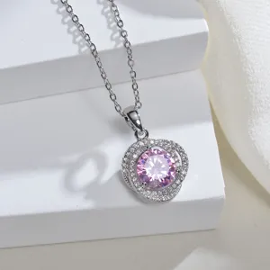 Glänzender rosa Zirkonia Anhänger Halskette in Silber, elegante Mode Schmuck Hauptansicht