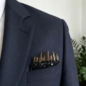 Handgemaakte Rookkristal Pak Zakornament Draadomwikkeld Natuurlijke Kwarts punten Borstzak Pochet Accessoire Voor Heren