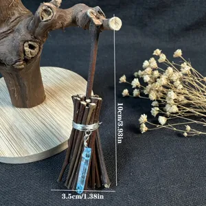 Miniature twig witch broom ornament with blue crystal pendant for Halloween Christmas decoration.