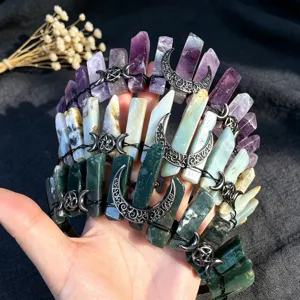 Diadema corona cristal natural piedra bruta luna creciente accesorios pelo góticos festival