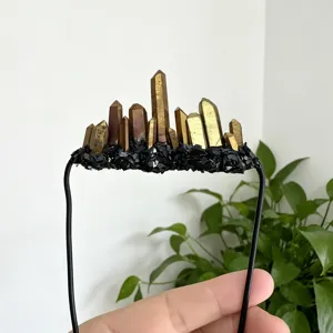 Handgemachte goldene Aura Quarz Kristall Tiara Krone Stirnband Haarschmuck für Damen Party