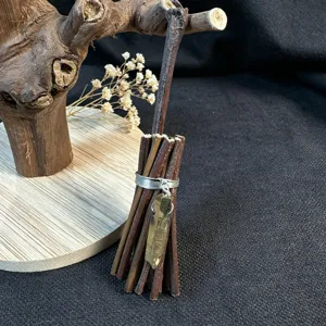 Miniature witch broom ornament for Halloween and Christmas, rustic wooden decorative prop.