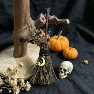 Halloween mini broomstick decoration with moon star pendant witch broom photo props ornaments
