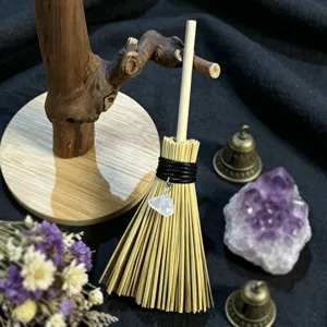 Mini witch broom hanging pendant with crystal charm Wicca pagan car decor amulet ornament