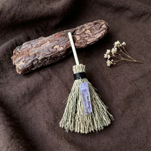 Wicca mini scopa cristallo auto appendere ciondolo paglia naturale strega amuleto decoro