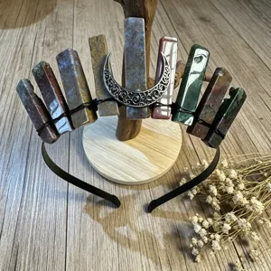 11 natural rough crystal crown headband black metal crescent moon tiara healing stone hair hoop