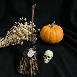 Halloween decorative broom crystal pendant miniature witch broom stick desktop ornament props