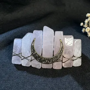 Fermaglio per capelli in cristallo di quarzo rosa naturale luna elegante accessorio 8cm
