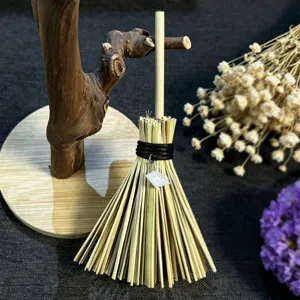 Miniature wicca witch broom car hanging ornament with crystal pendant rustic decor accessory