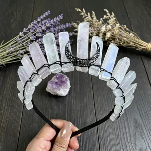 Crystal crown headband with black moon design, perfect festival hair accessory for women.