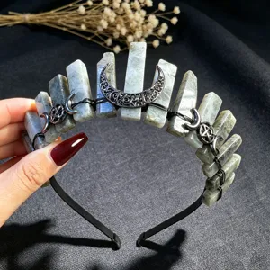 Diadema de corona de cristal natural alambre negro luna tiara accesorios de pelo góticos para fiesta