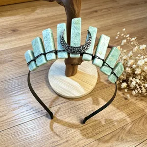Natural green crystal crown headband with moon charm gothic festival hair accessory for women
