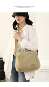 Canvas crossbody bag for women, casual large capacity shoulder bag with adjustable strap.