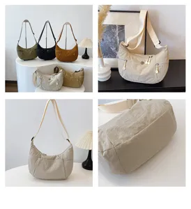 Nylon crossbody bag detail view showcasing casual shoulder design and durable fabric.