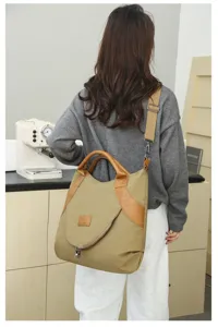Vintage large capacity nylon crossbody shoulder bag for women casual tote bag with top handle details