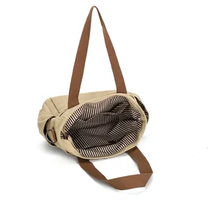 Sac cabas en toile pour femme grande capacité sac à épaule bandoulière doublure rayée