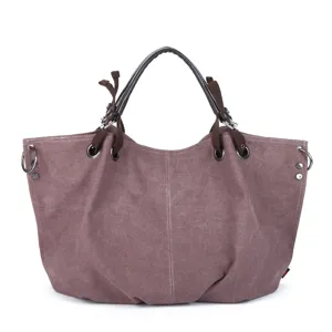 Vintage canvas tote bag for women, large capacity shoulder bag, casual hobo handbag brown