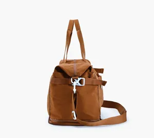 Brown travel duffel bag for men and women, lightweight gym bag for short trips and fitness use.