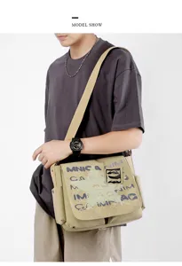 Men canvas messenger bag vintage casual shoulder crossbody bag large capacity daily work