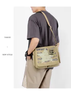 Men canvas messenger bag vintage casual crossbody shoulder bag large capacity work bag