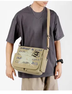 Men canvas messenger bag casual crossbody bag large capacity vintage shoulder bag detail