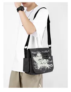 Men casual canvas messenger bag streetwear vintage crossbody shoulder bag with star print