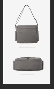 Detailed view of casual men canvas shoulder bag, multi-layer storage practical messenger bag.