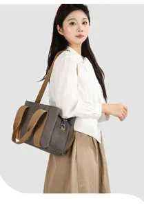 Borsa a tracolla in tela casual da donna, borsa tote minimalista di grande capacità.