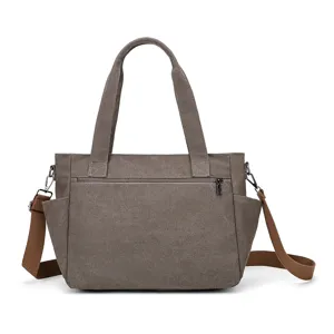 Vintage Canvas Tote Bag Casual Shoulder Crossbody Bag Multi-Pocket Travel Handbag